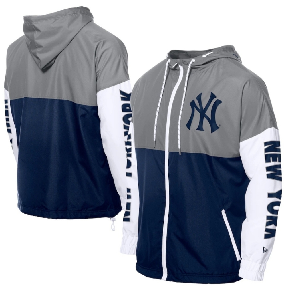 Yankees New Era Navy/Gray/WHITE Full-Zip HoodieWindbreaker MEN SZ XXL NEW IN BAG